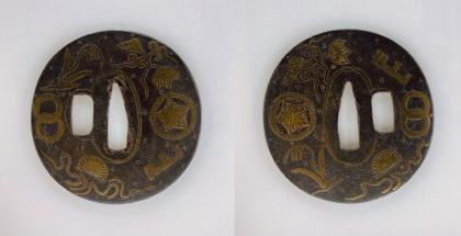 鐔 無銘 平安城象嵌 文様散図 / Tsuba Mumei Heianjyozogan