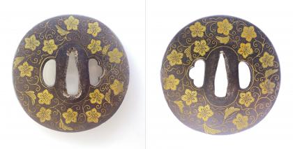 鐔 無銘 平安城象嵌 花唐草図 / Tsuba Mumei Heianjozogan